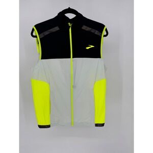 Brooks Mens Run Happy Running Vest Medium Black White Neon Yellow Reflective